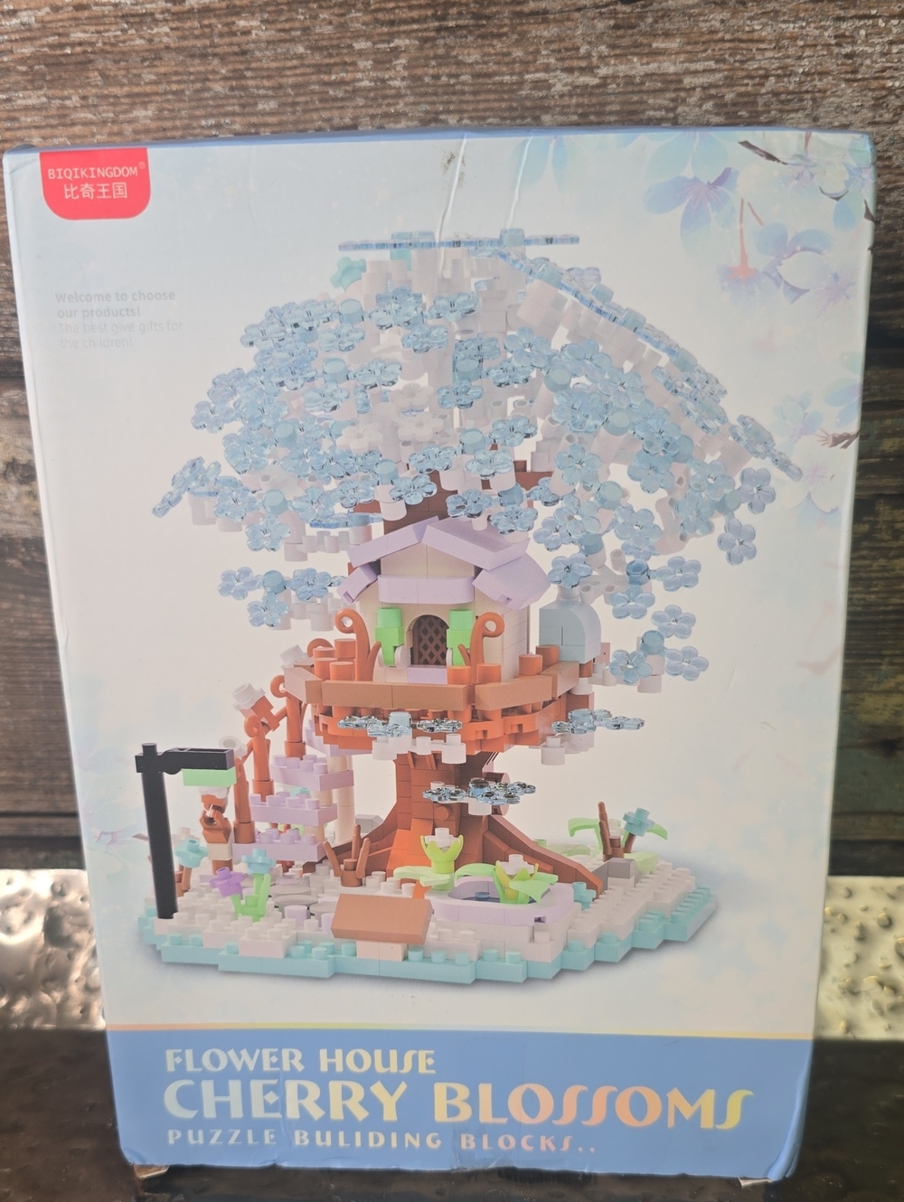 Flower House Cherry Blossoms Building Blocks - Pastel Blue & Pink, NEW